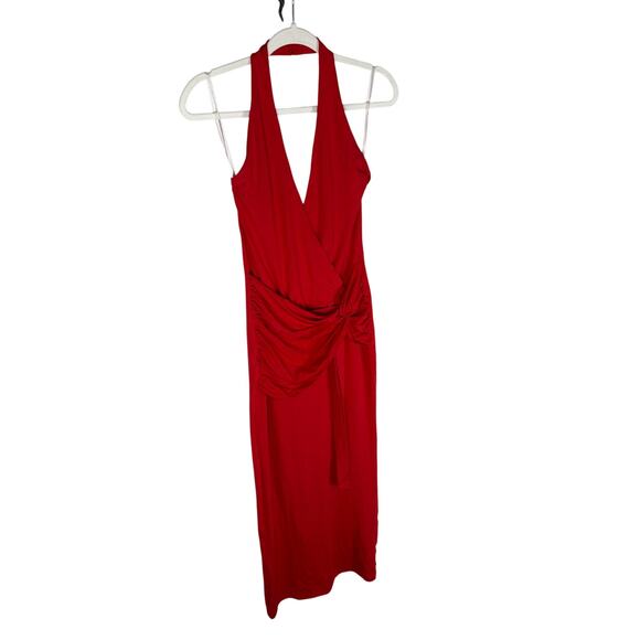 Superdown Chloe Halter Neck Maxi Dress Ruched Party Cocktail Formal Gala Red S - Picture 5 of 9